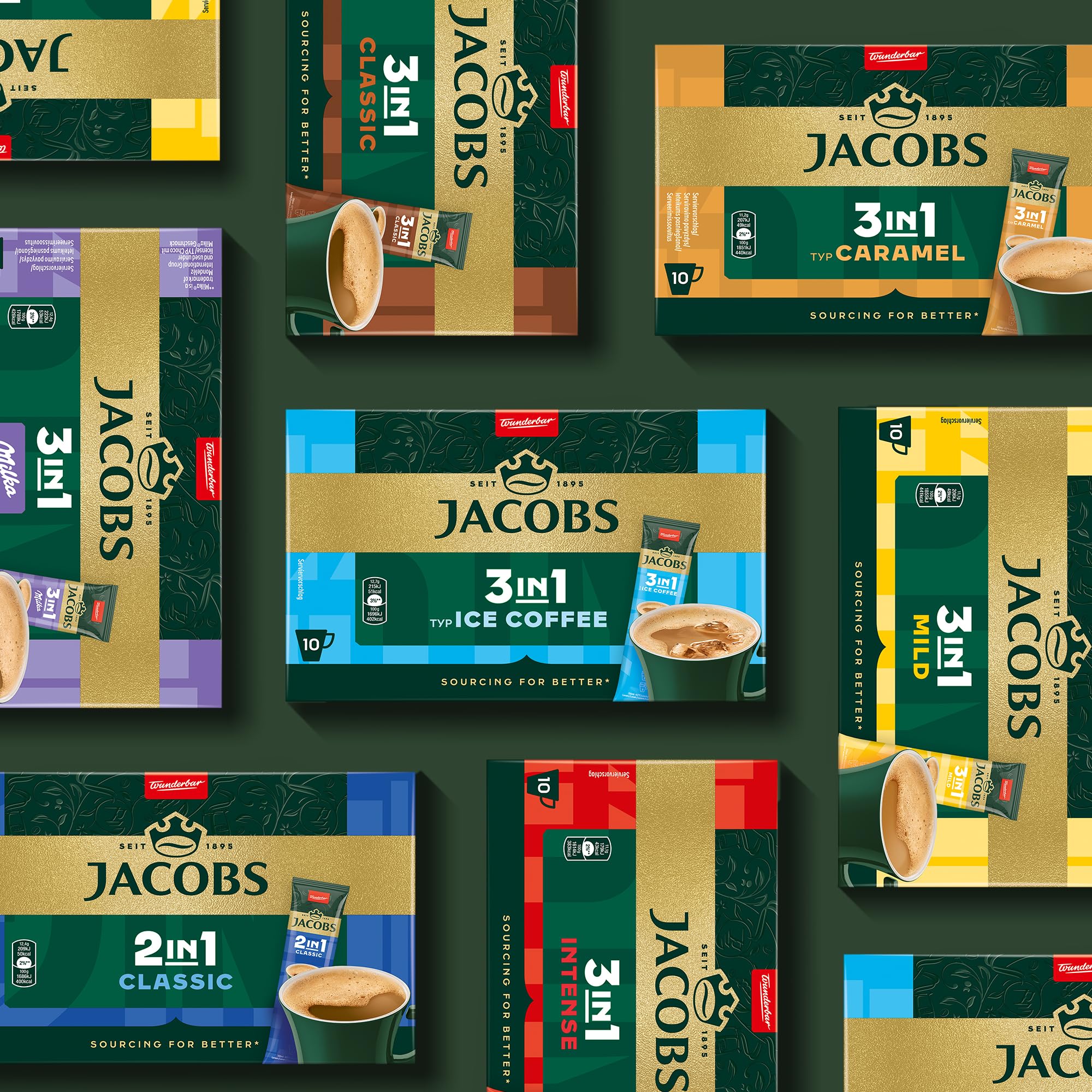 Jacobs 3in1 Ice Coffee, Instant Kaffee Sticks, löslicher Bohnenkaffee mit Creamer und Zucker, 12 x 10 Sticks, 120 Getränke