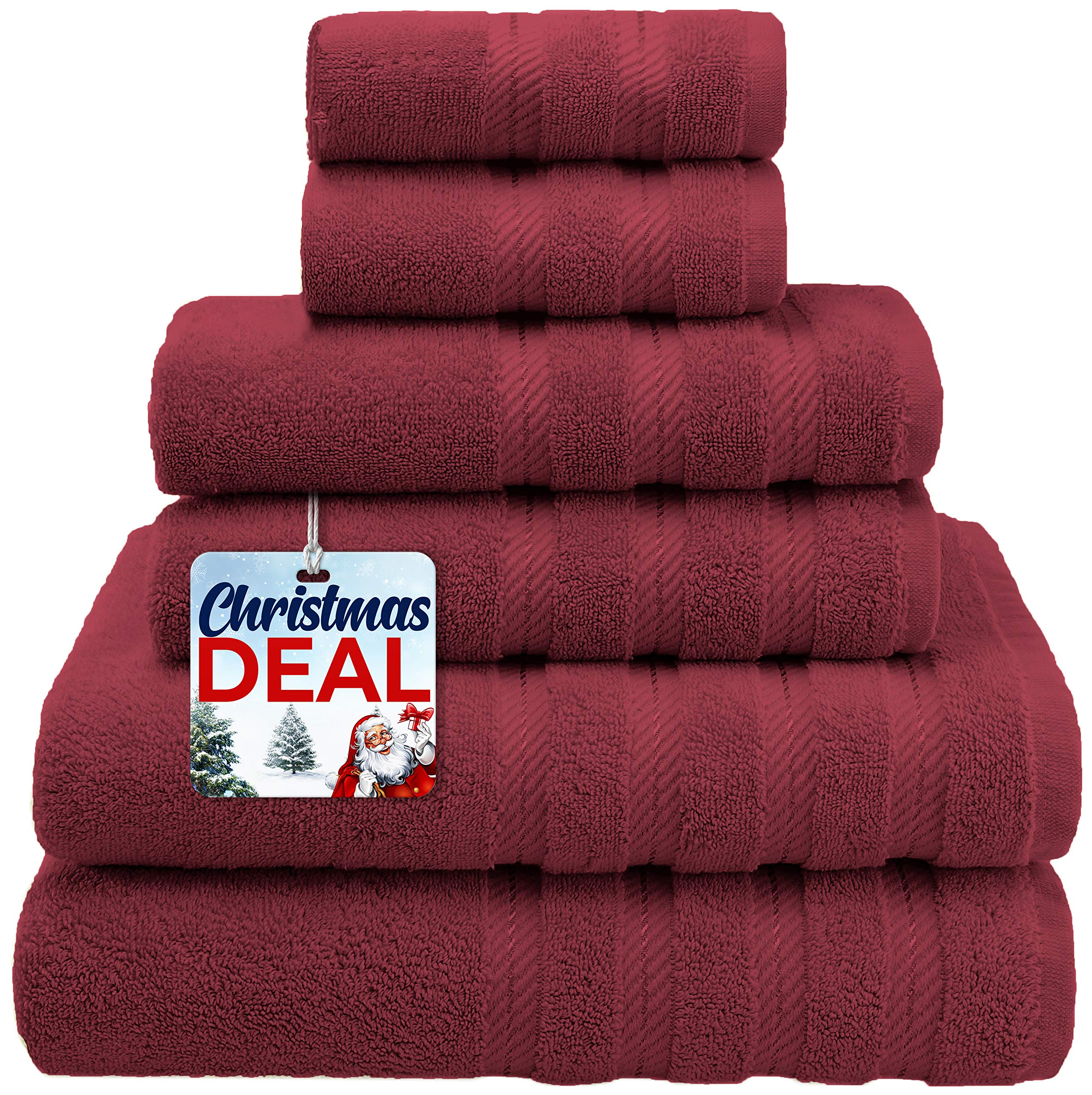 American Soft Linen Luxury 6 Piece Towel Set, 2 Bath Towels 2 Hand Towels 2 Washcloths, 100% Turkish Cotton Towels for Bathroom, Red Towel Sets