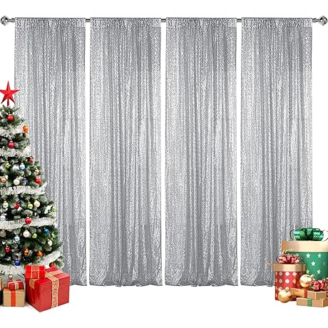 Silver Sequin Backdrop Curtain for Parties and Weddings