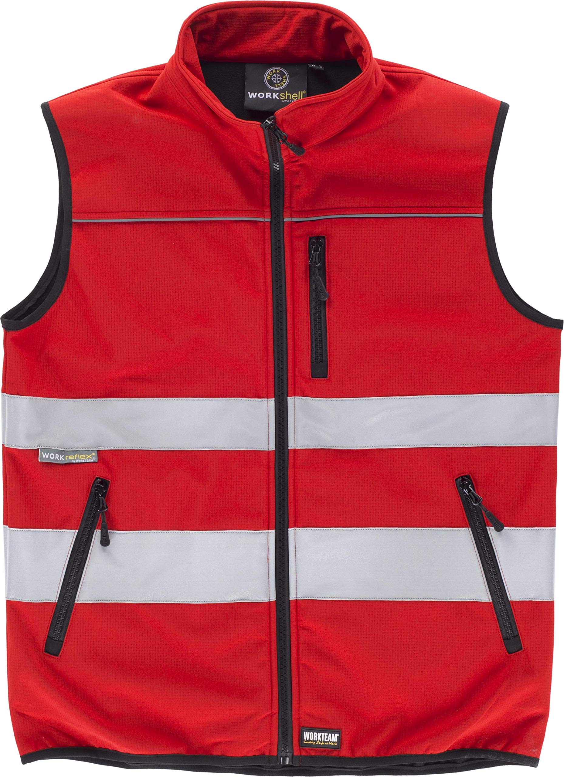 Chaleco de alta visibilidad Work Team rojo con cintas reflectantes y cuello alto Ripstop 3