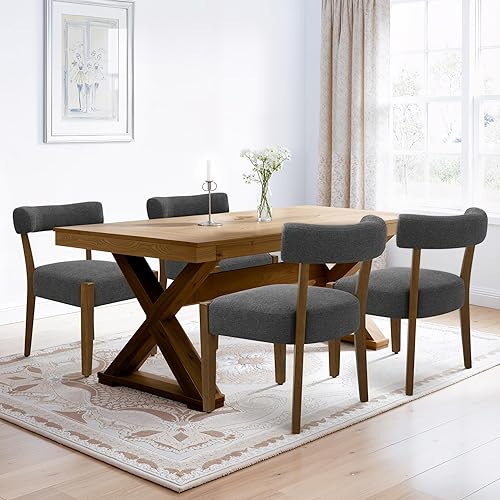 Miniatura 16 de Juego de 8 sillas de comedor modernas, sillas tapizadas de nogal para cocina y comedor, sillas de comedor de madera modernas de mediados de siglo,