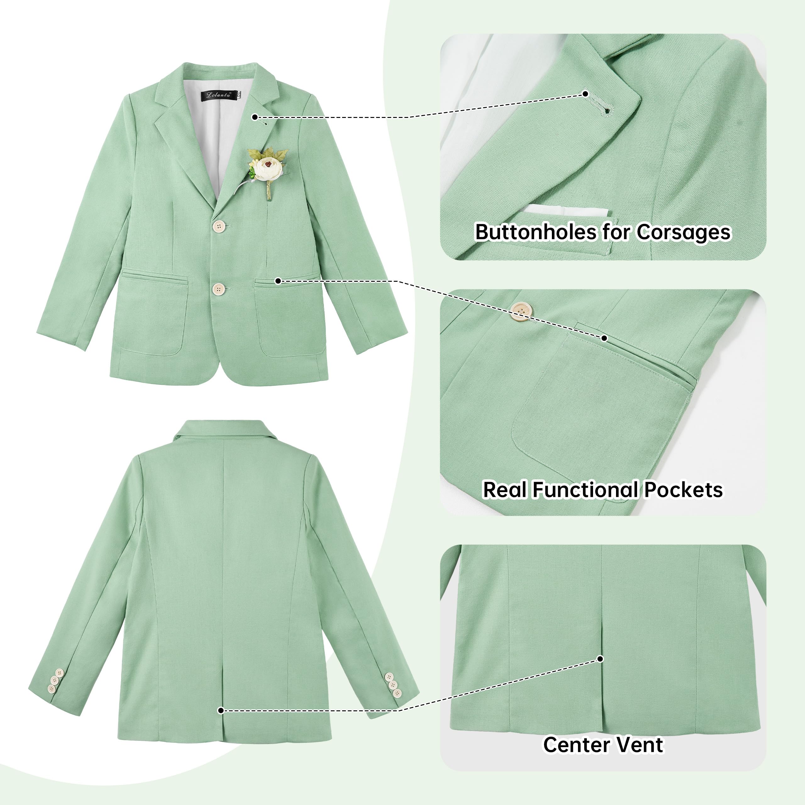 LOLANTA 2 Pezzi Completo Giacca e Pantaloni in Lino per Bambino, Abito Cerimonia Elegante Bambino, Ragazzi Paggetto Matrimoni Battesimo Abito in Lino Suit Set, Giacca+Pantaloni