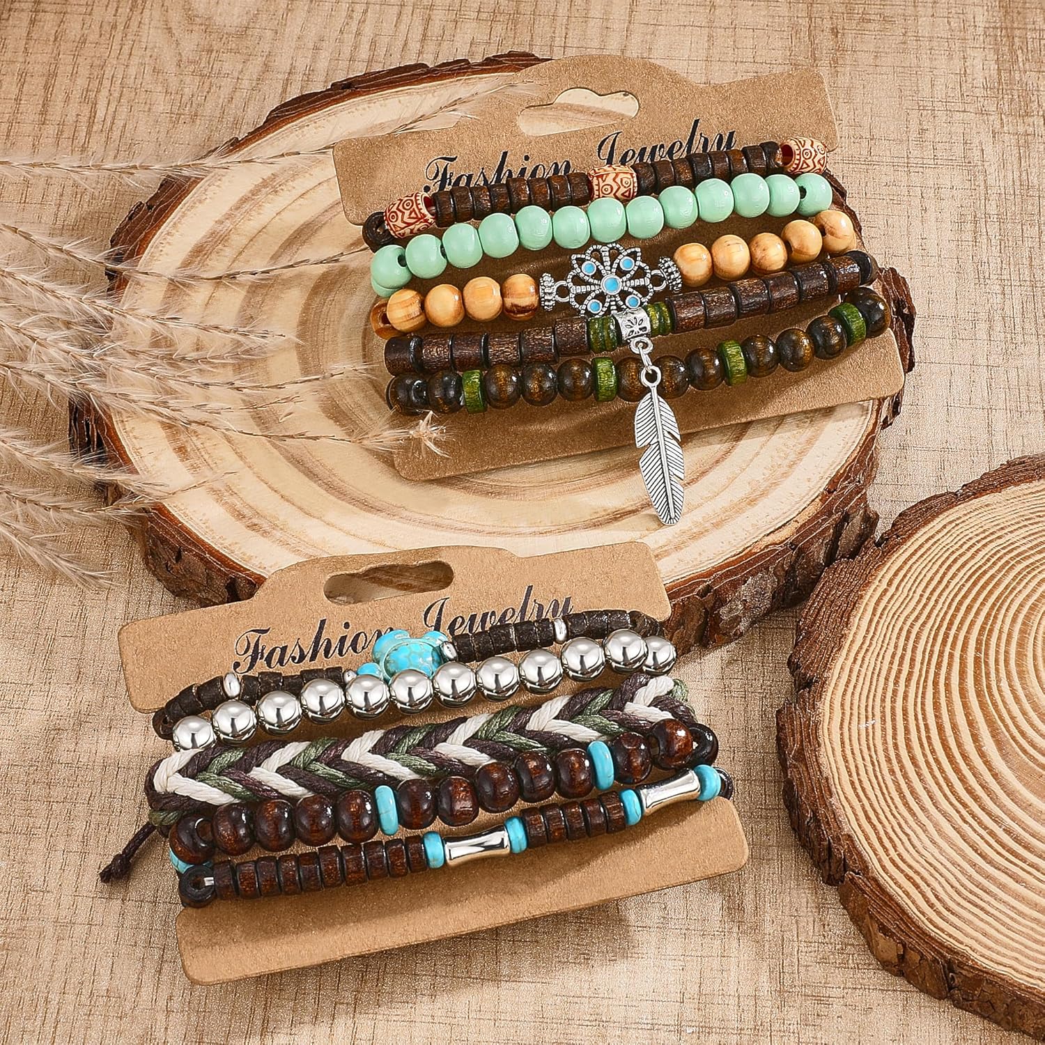 31 Pcs Wooden Beads Bracelets Set for Women Men Multi-Layered Wood Metal Wristbands Elastic Stretch Bohemian Bangle Bracelet Stack Adjustable - Image 4