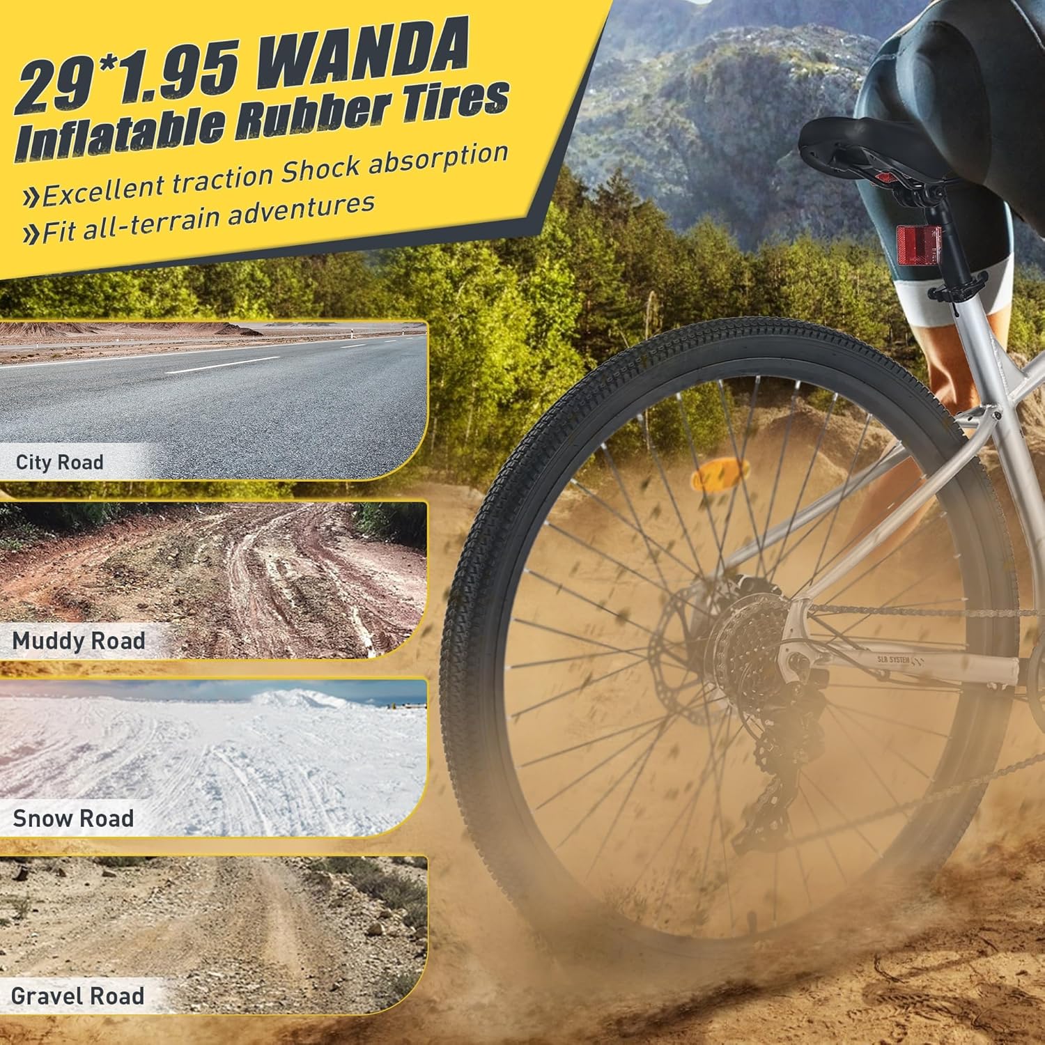 29 Inch 8 Speed Mountain Bike – Heavy-Duty Steel Frame, Front Suspension, Double Disc Brakes, Wanda 29×1.95 Tires – All-Terrain Bike for Men Women Teens (85% Pre-Assembled)