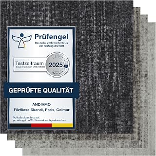 andiamo Teppichfliesen selbstklebend – 100 Stück, 40x40 cm Filz Bodenbelag für Wohnräume, DIY, leicht verlegbar, für Fußbodenheizung – Premium 16 m², Anthrazit Stripes