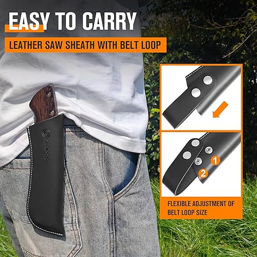 Miniatura 6 de ALDIPRO - Sierra de podar plegable con funda de cuero, mango de madera de wengué, hoja de acero SK5 de 7 pulgadas, sierra pequeña de 7 pulgadas,