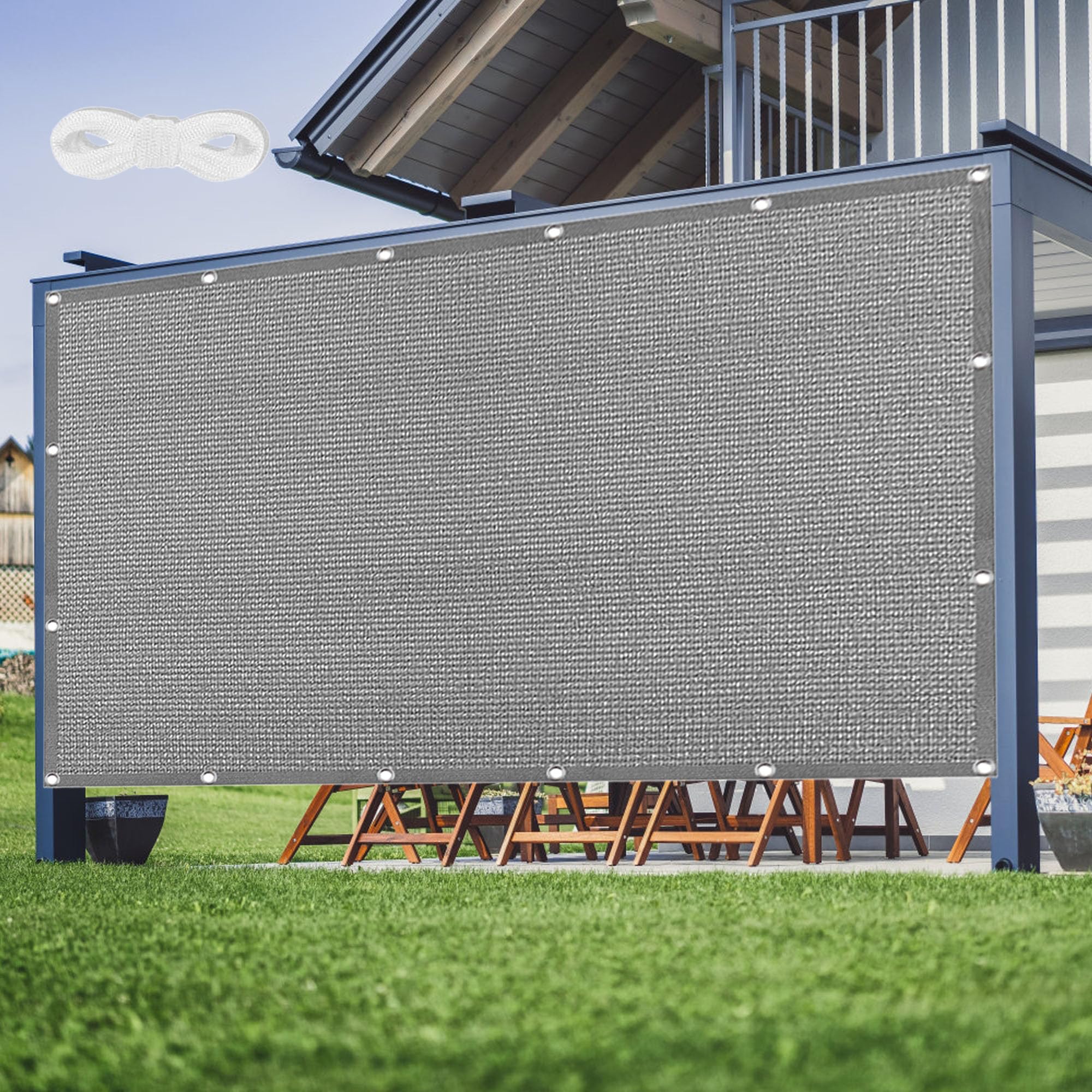 Toile d'ombrage 230x400 cm en HDPE gris clair pour jardin et terrasse
