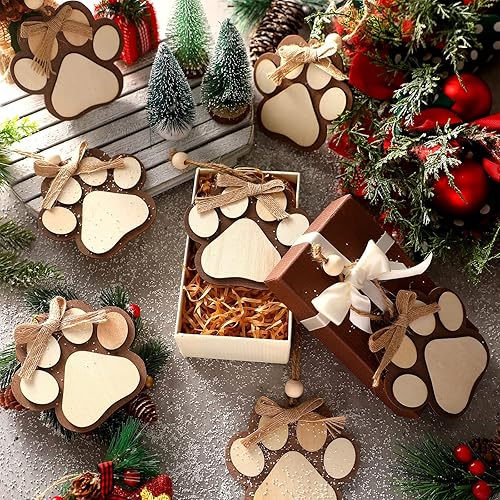 Miniatura 3 de 12 adornos de Navidad para perro, árbol de Navidad, adornos de pata de perro, bonitos recortes de madera de 2 capas con estampado de patas,