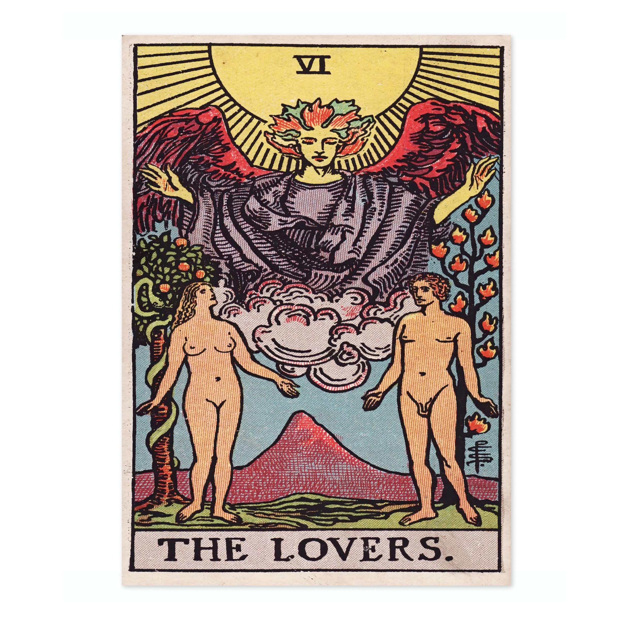 Animato The Lovers Vintage Tarot Art Print, Spiritual Wall Art Poster, Retro Mystical Bedroom Home Decor, A1 (Print Only) - 84.1x59.4cm โ image 1