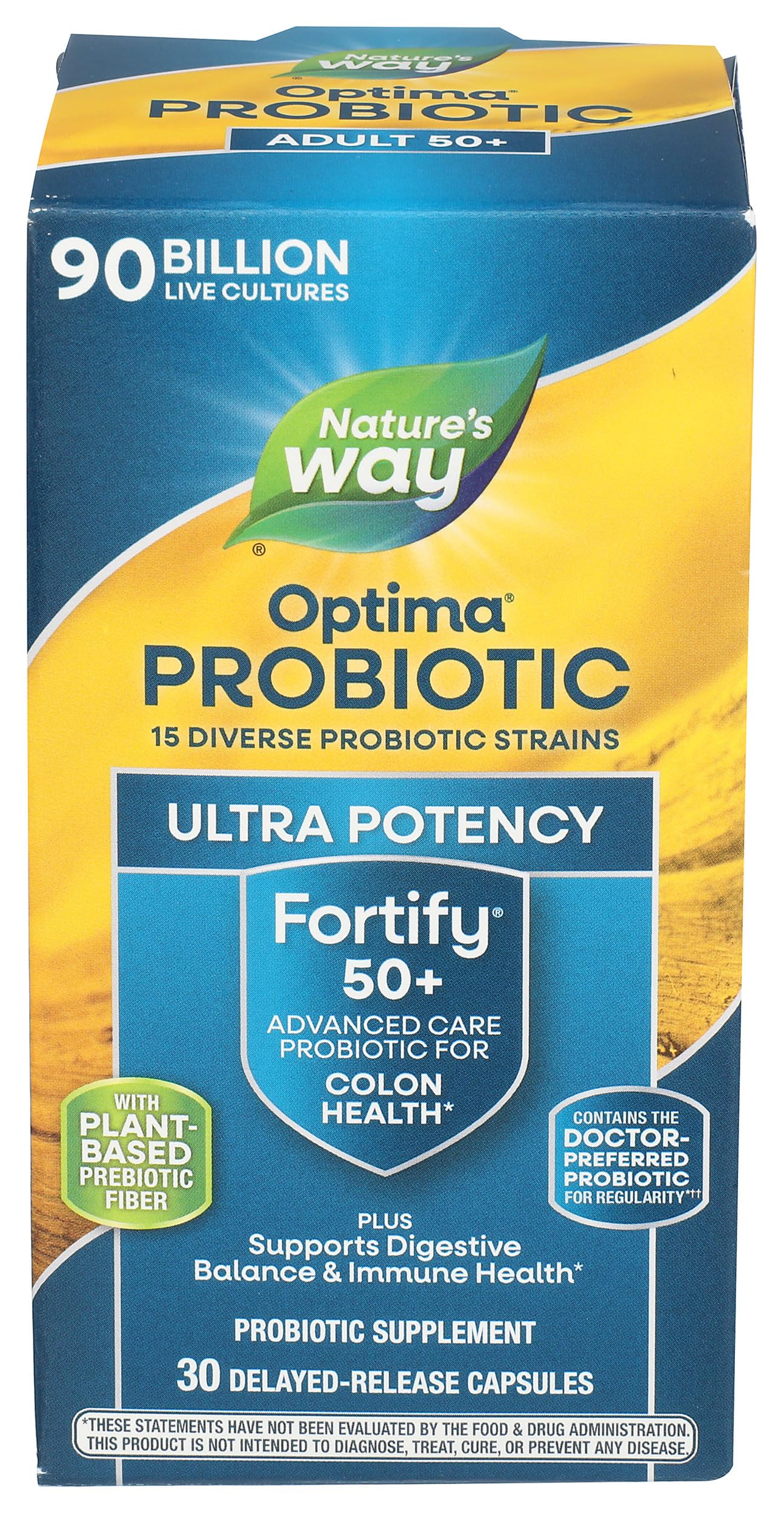 Nature's Way Fortify Optima Pre+Probiotic for Adults 50+, 90 Billion Live Cultures, Supports Digestive Balance and Immune Health*, Keep Refrigerated, 30 Capsules (Packaging May Vary)
