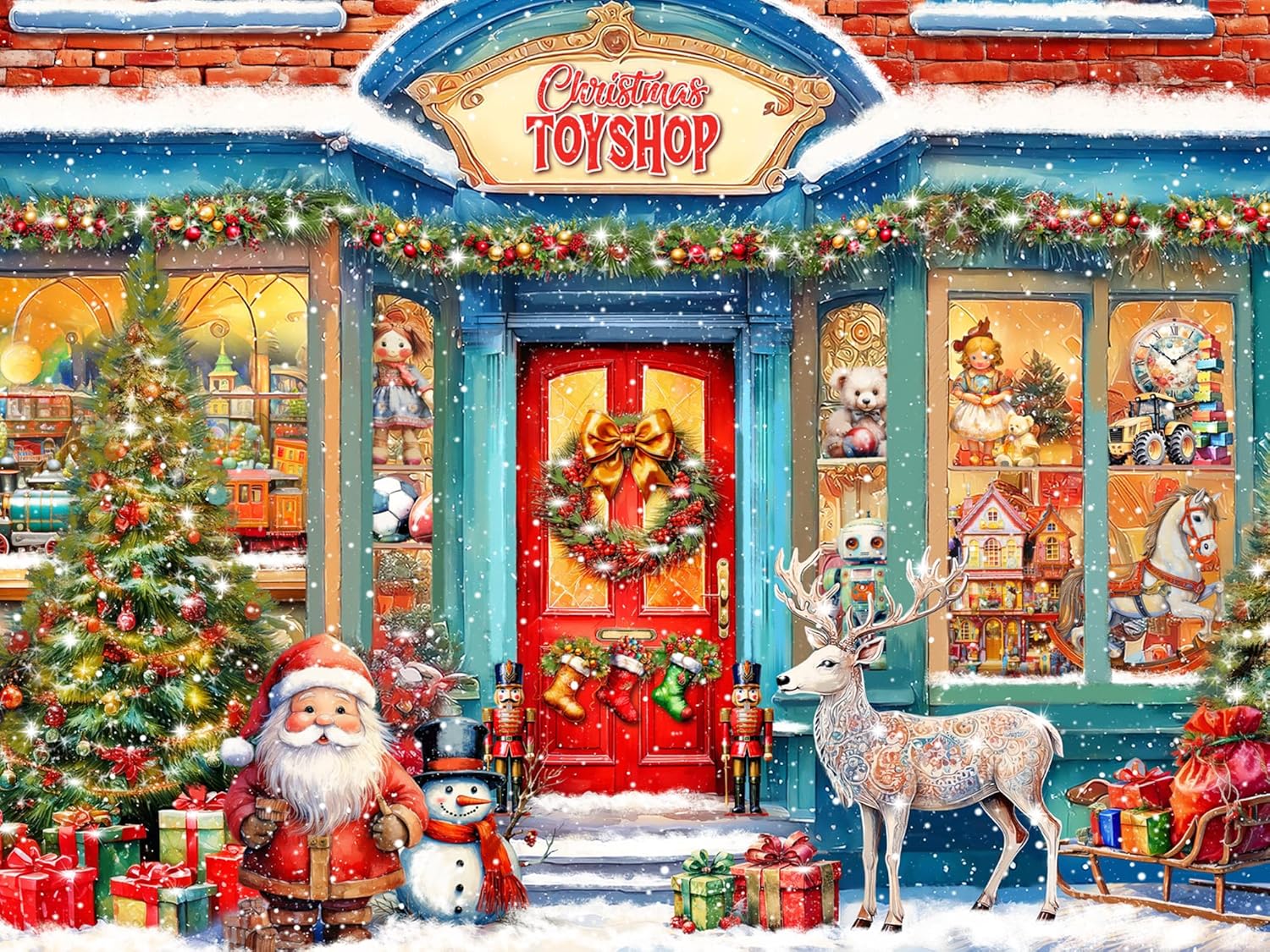 Christmas Toy Shop Jigsaw Puzzle 550 Piece by Vermont Christmas Company - Fully Interlocking & Randomly Shaped Pieces - 24" x 18" - Family Puzzles