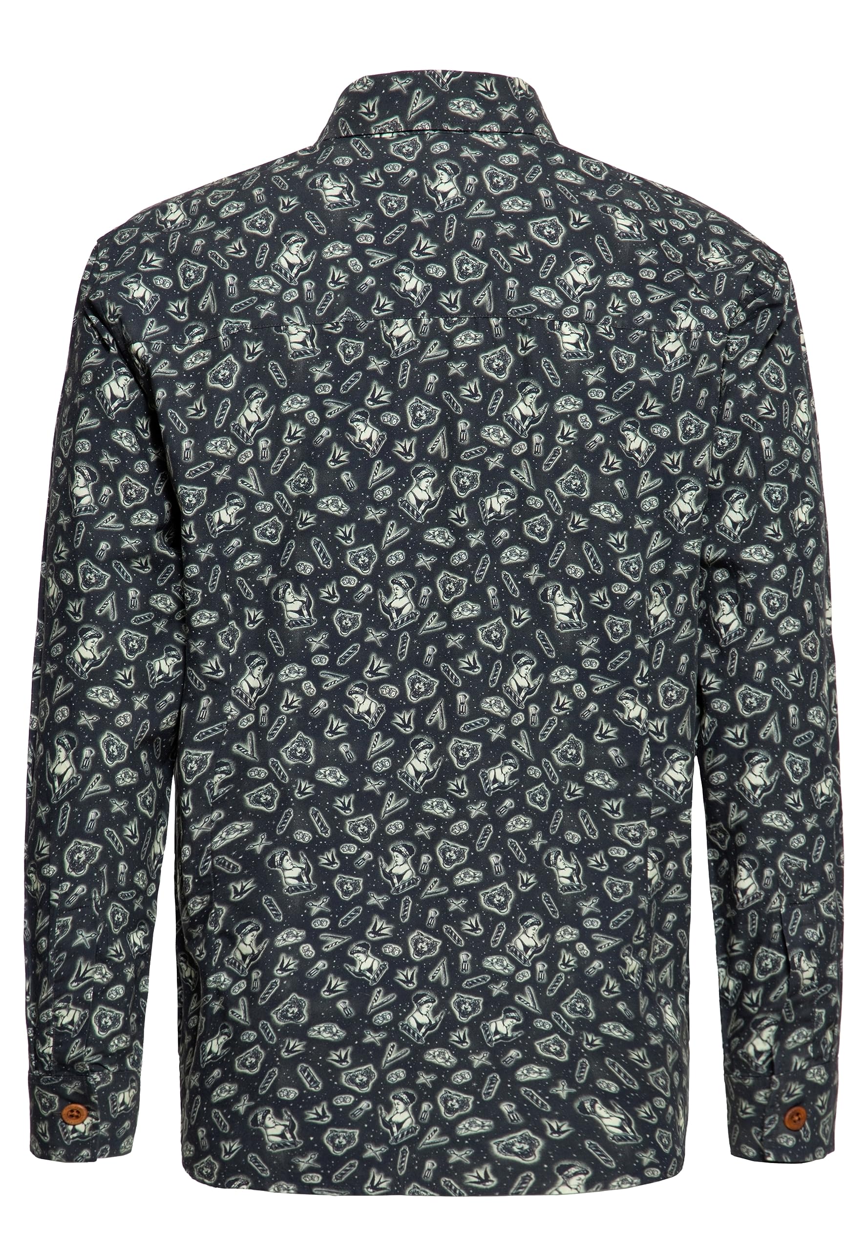 King Kerosin Camisa de manga larga para hombre con estampado integral, moda de playa, camisa de verano, retro