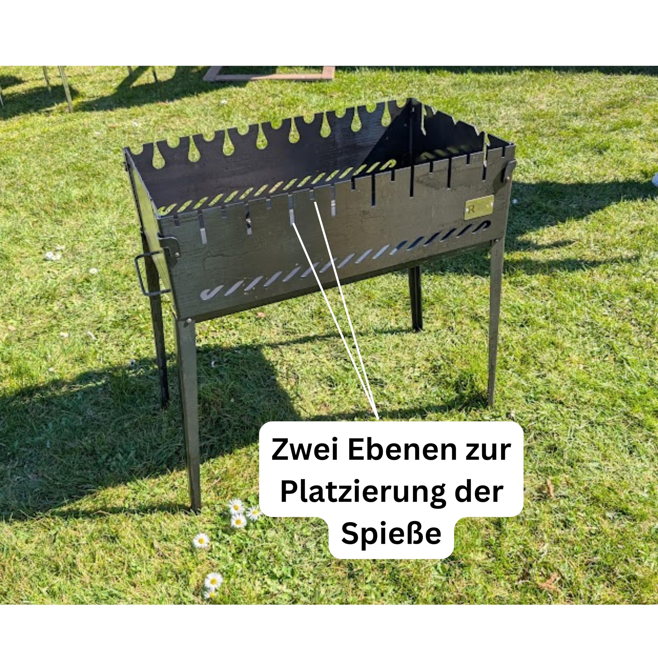 Smokehouse Klappbarer Mangal Grill für 6 oder 8 Spieße – Faltbarer Schaschlikgrill aus 2 mm Stahl – Tragbarer Holzkohlegrill ohne Montage, Camping BBQ, Picknick & Angeln