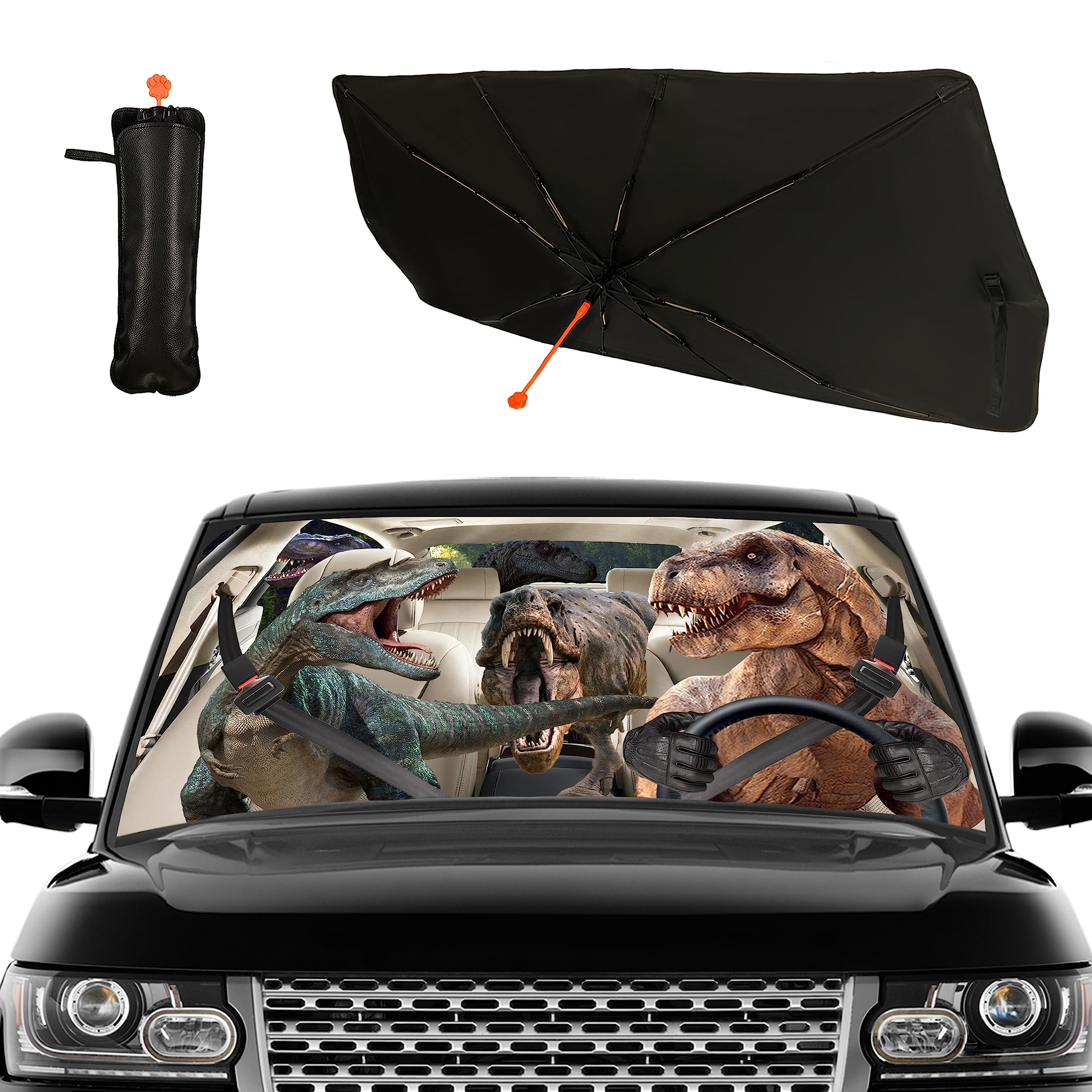 GAJBELAFunny Dinosaur Car Windshield Sun Shade Umbrella Dinosaur Drive Sun Shade Umbrella for Front Window Foldable Dinosaur Car Umbrella Car Window Shades Keeps Car Cool Blocks UV Rays Car Automotive