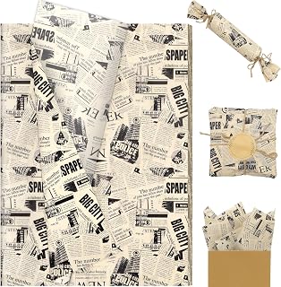 100 Sheet Retro Newspaper Tissue Paper, 20x14in Old Newsprint Gift Wrapping Paper Retro Kraft Magazine Art Craft Tissue for Mother's Day Birthday Wedding Party Supplies