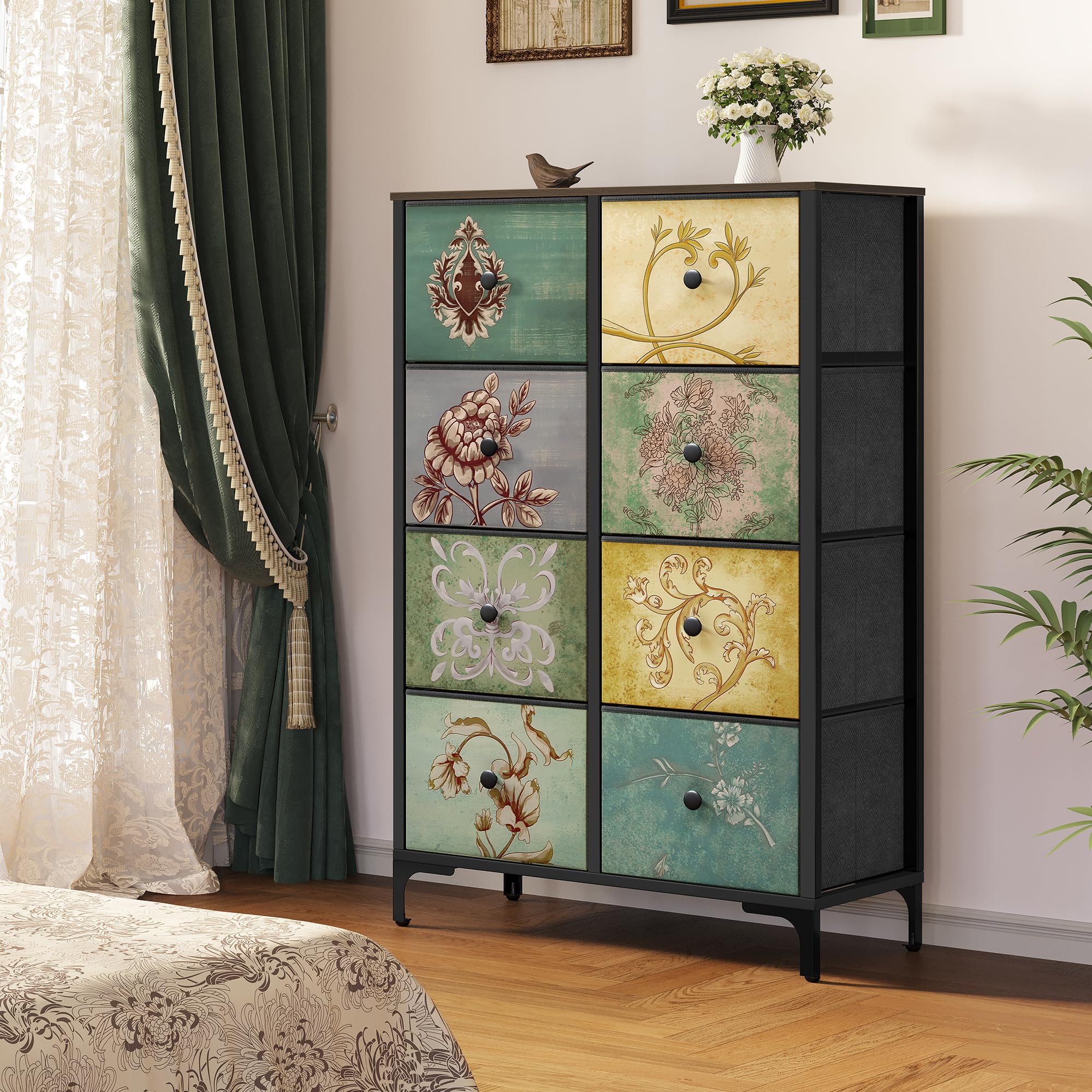 YITAHOME Fabric Dresser for Bedroom, Tall Dresser with 8 Drawers, Storage Drawer Unit for Closet, Chest of Drawers for Bedroom, Living Room, Sturdy Steel Frame, Wooden Top & Easy Pull Fabric Bins