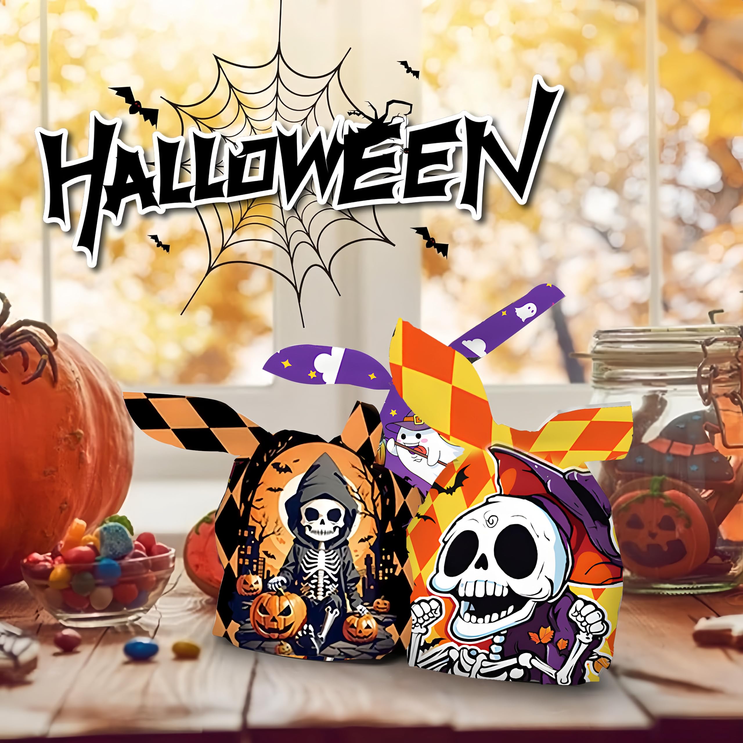 FTWONLIVE Torby na smakołyki na Halloween (12 wzorów z), torby na cukierki na Halloween na cukierek albo psikus; artykuły imprezowe: torby na smakołyki halloweenowe (200 sztuk)