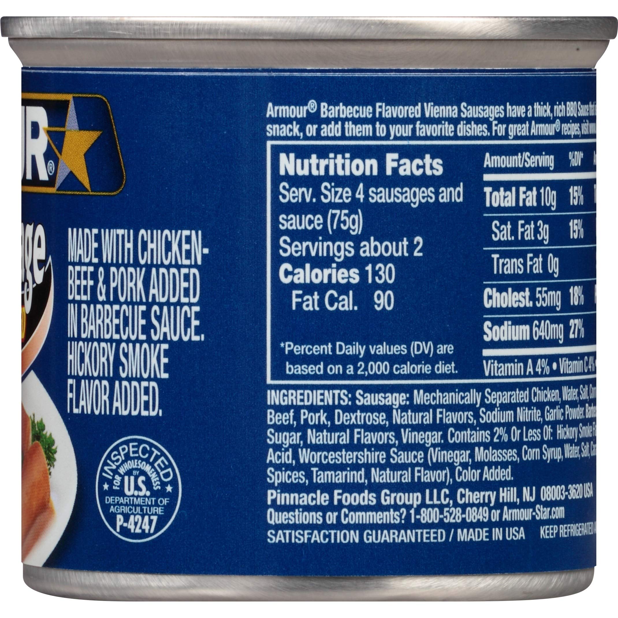 Armour Star Vienna Sausage, BBQ Flavored, Ready to Eat Canned Sausage, 7g Protein Per Serving, 4.6 oz. (Bulk Pack of 24)