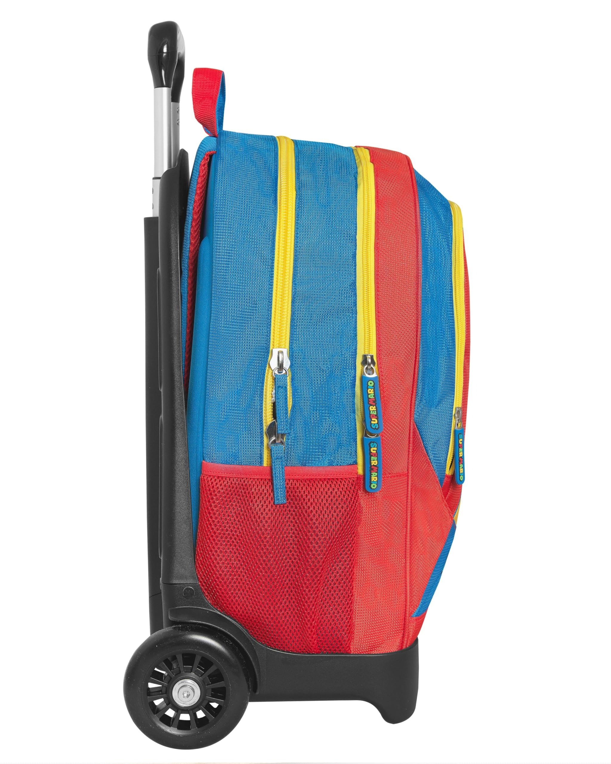 SUPER MARIO - Zaino Scuola Trolley Super Mario, Maniglia Regolabile, Trolley Staccabile, Spallacci Imbottiti e Regolabili, 2 Scomparti Principali, Tasca Frontale, Chiusure A Zip, 30x44Hx20cm