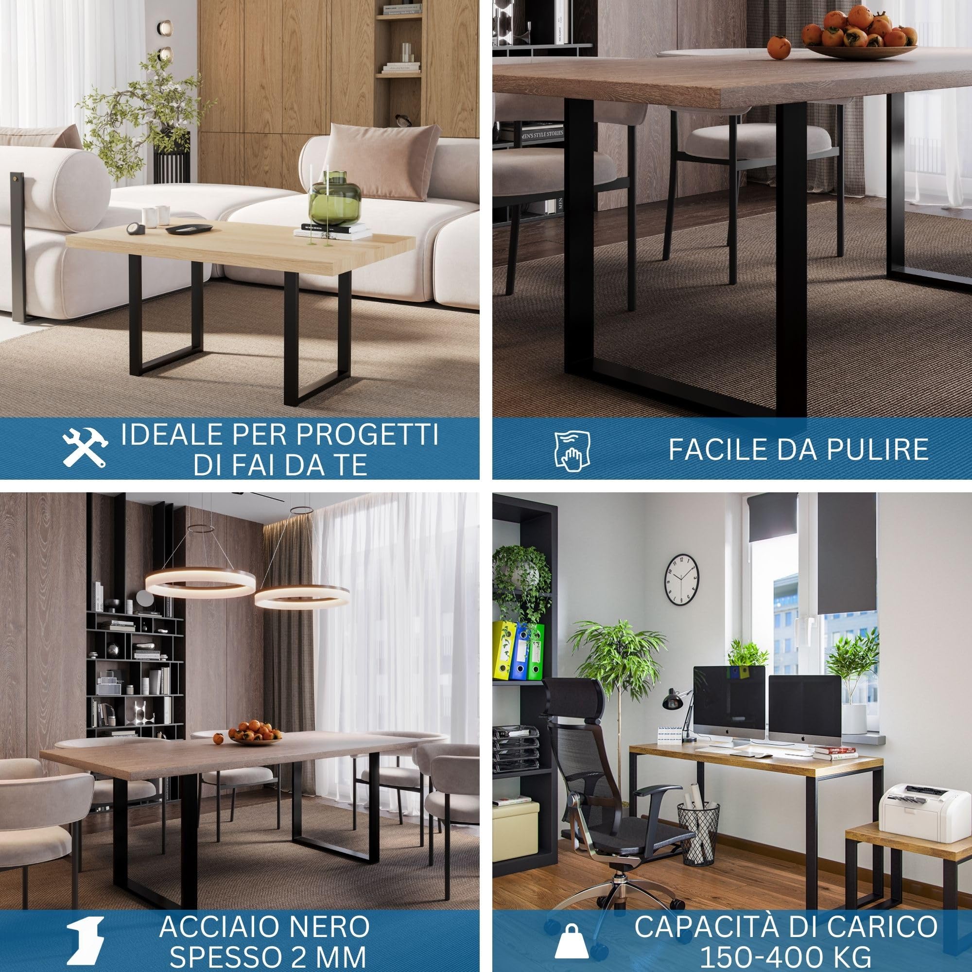 Gambe per Tavolo Nero Gambe Scrivania Set Due per Tavolo/Tavolino Piedi Per Tavola in Ferro Set di 2 Piedi Quadrate 72x60 cm Robuste Moderno Struttura per da Pranzo Scrivania Panca