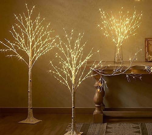 Miniatura 7 de BAOLITVINE Árbol de abedul con luces de 4 pies, 200 luces de hadas, árboles iluminados para el hogar, boda, fiesta, decoración de Navidad, interior