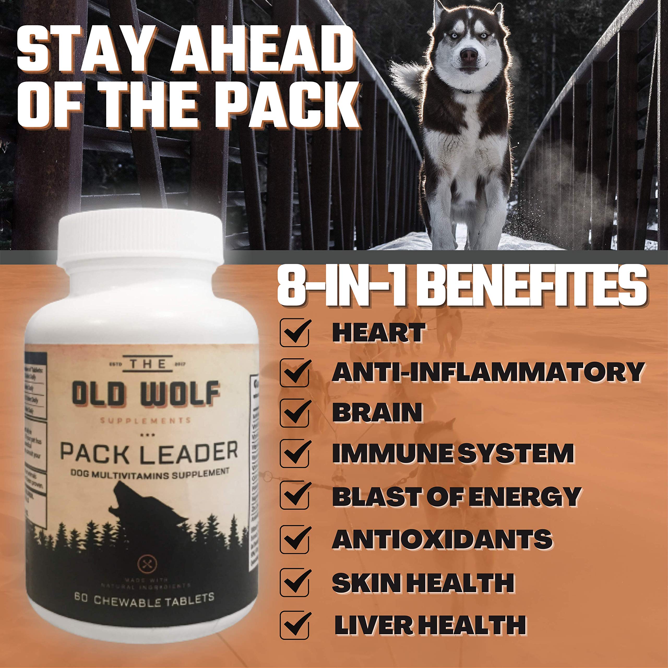 Amazon.com : The Old Wolf Pack Leader 8 in 1 Multivitamins: Essential Dog  Vitamins, Probiotics for Dogs to Improve Overall Health, Vitamin for Skin &  Coat and Immune Health - Maple Bacon