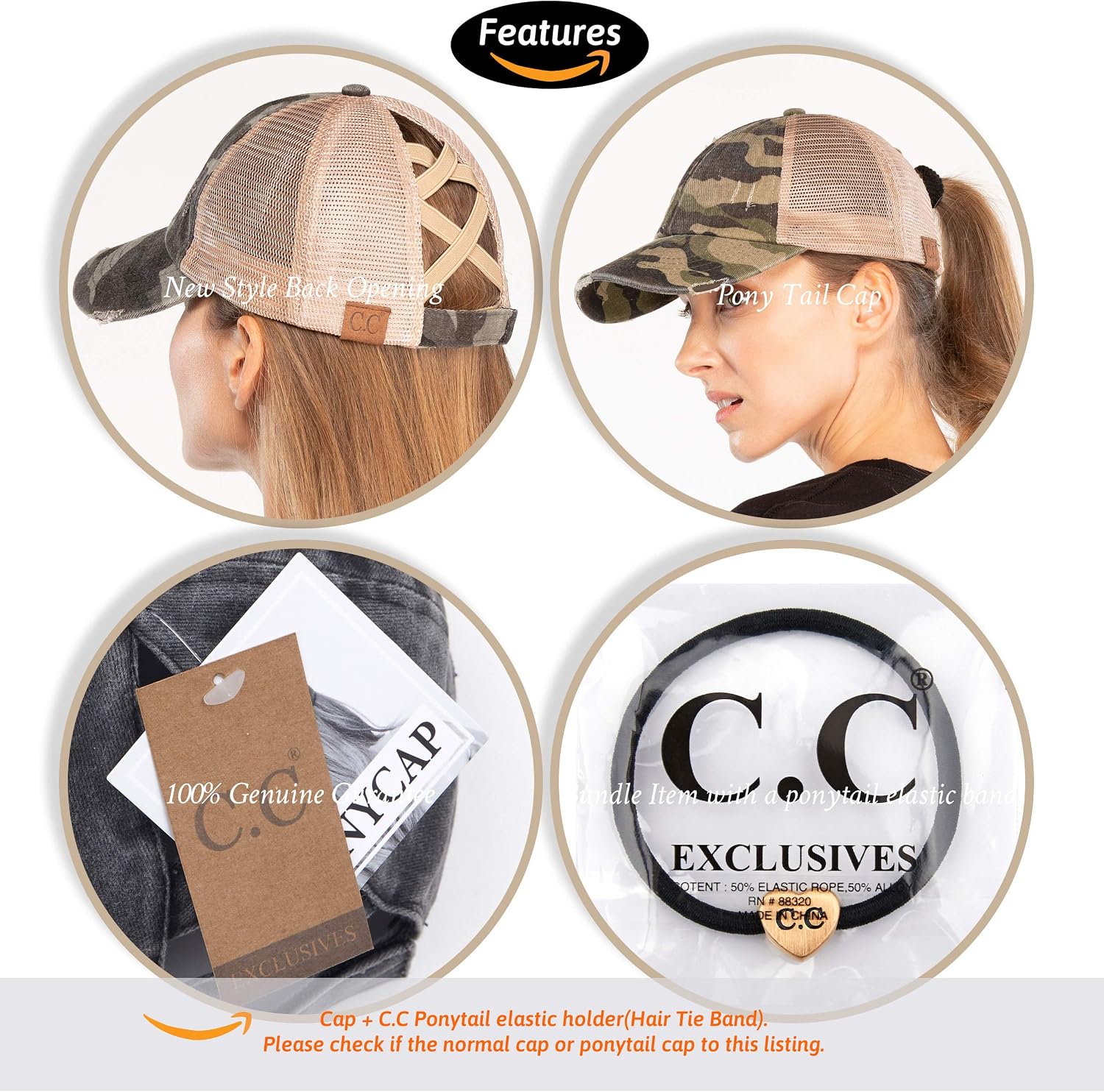 C.C Kids Criss-Cross Elastic Band Ponytail Caps Messy Buns Trucker Plain Baseball Cap (KIDS-BT-780)