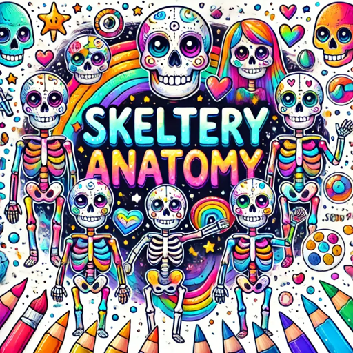 Skeletal Anatomy Coloring Drawing, Easy Coloring Pages with Glitter