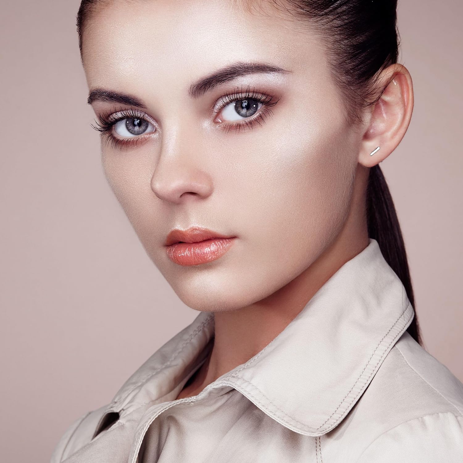 Hoberta Real 14K Solid Gold Tiny Line Bar Stud Earrings for Women & Mom - Hypoallergenic for Sensitive Ears, Small & Minimalist Jewelry for Valentine's Day Gifts - Image 5