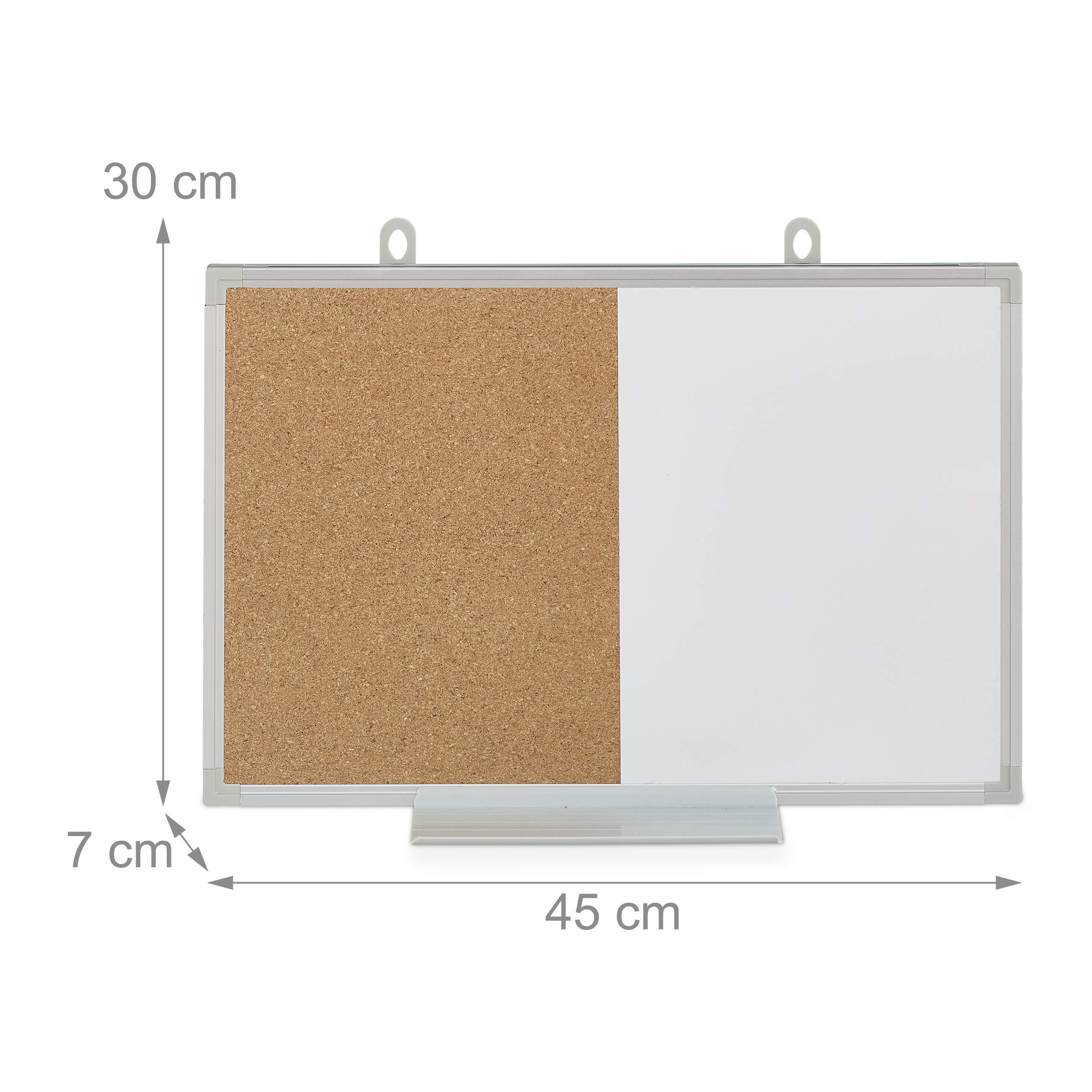 Relaxdays Lavagna Combinata 2in1, White & Cork Board, Cornice in Alluminio, Porta Pennarelli, 30 x 45, Bianco/Naturale
