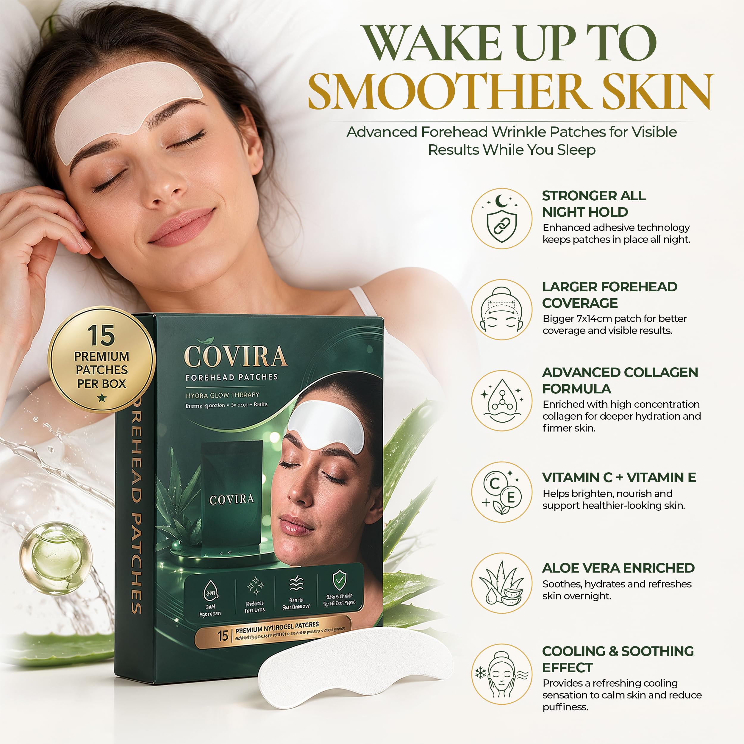 Premium15 Advanced Forehead Wrinkle Patches with Collagen and Vitamins C & E