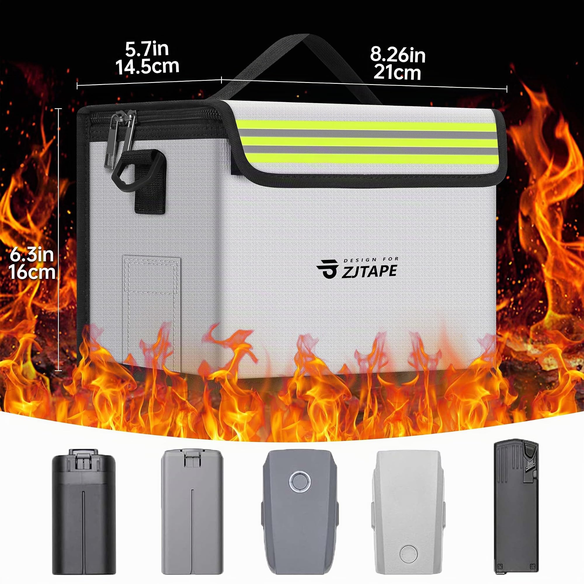 ZJTAPE Lipo Safe Bag Ignifuge, Grand Espace Boîte de Rangement Lipo – Coffre-Fort, Sac de Batterie Réglable pour Le Chargement et Le Stockage