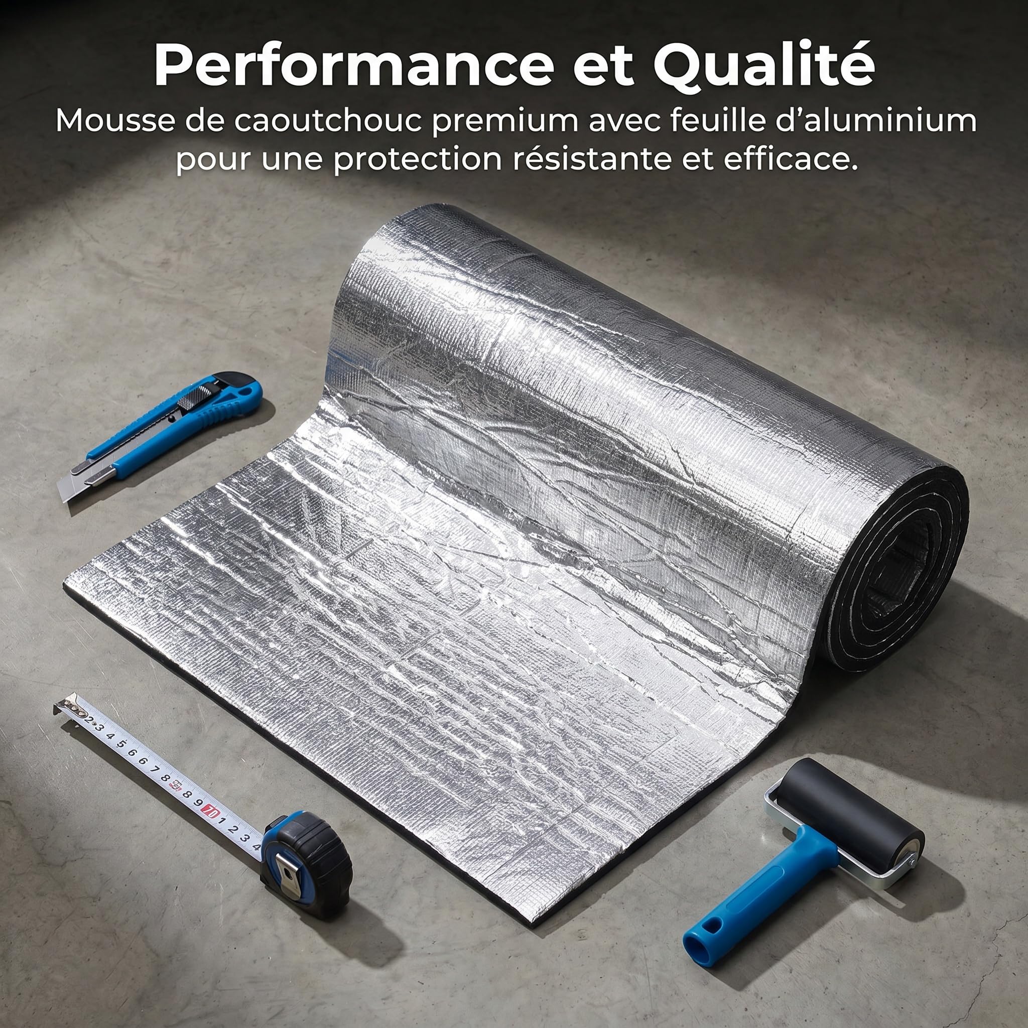 F Fityle Isolant Thermique Auto-Adhésif, Tapis d'Isolation Phonique et Thermique, Auto Tapis d'Isolation Acoustique Feuille Caoutchouc Aluminium, Imperméable, Compatible Voitures/Camions, 5mm
