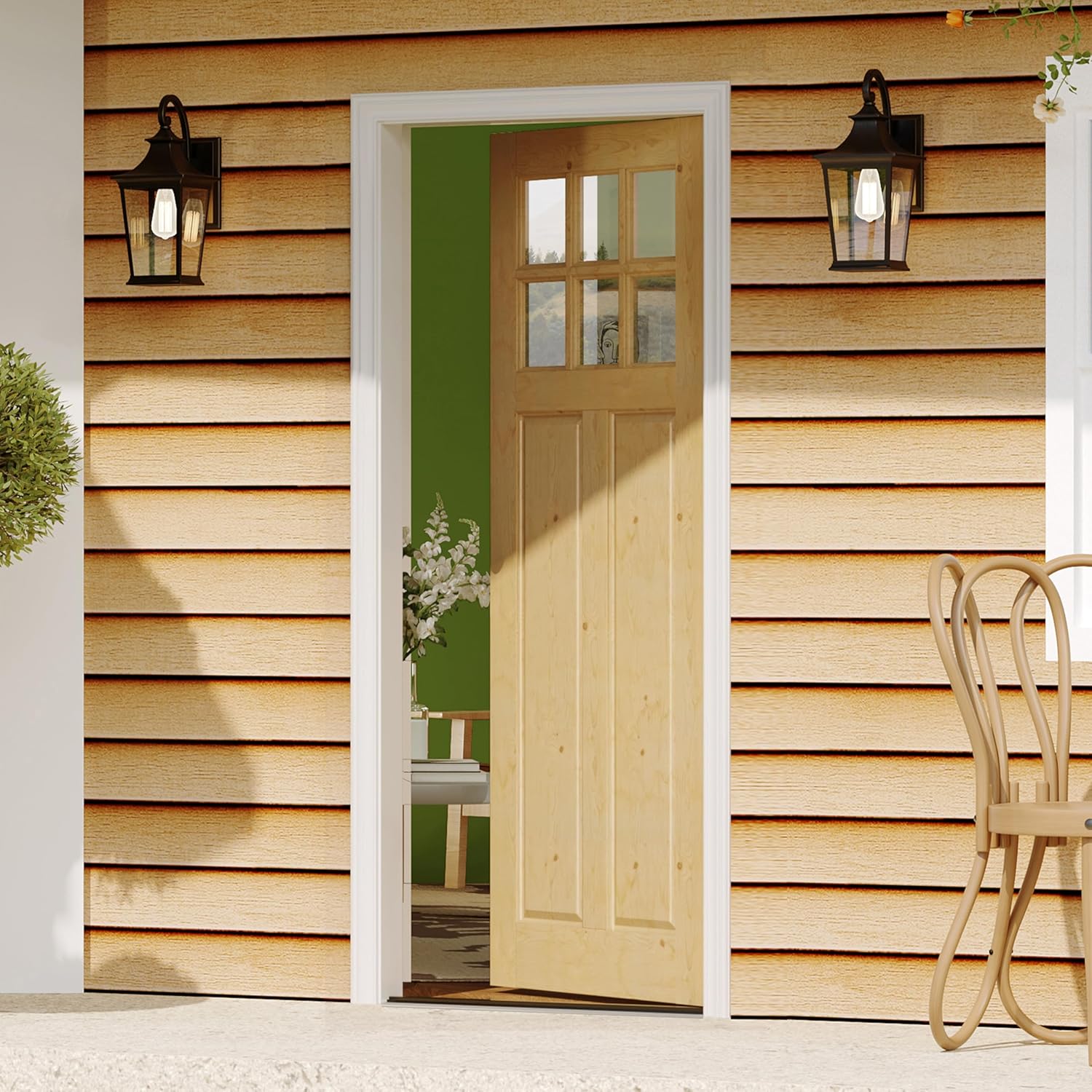 Front Door，30" x 80" 1-Lite Exterior Door, Left-Handed Clear Glass Entry Door, Solid Wood & MDF Construction, Prehung Door Jamb & Threshold Hardware Kit, Waterproof Primer