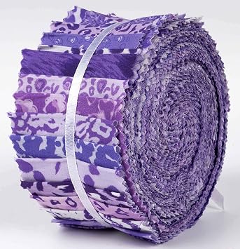 Soimoi 40Pcs Floral Artistic Print Cotton Precut Fabrics for Quilting Craft Strips 2.5x42inches Jelly Roll - Violet