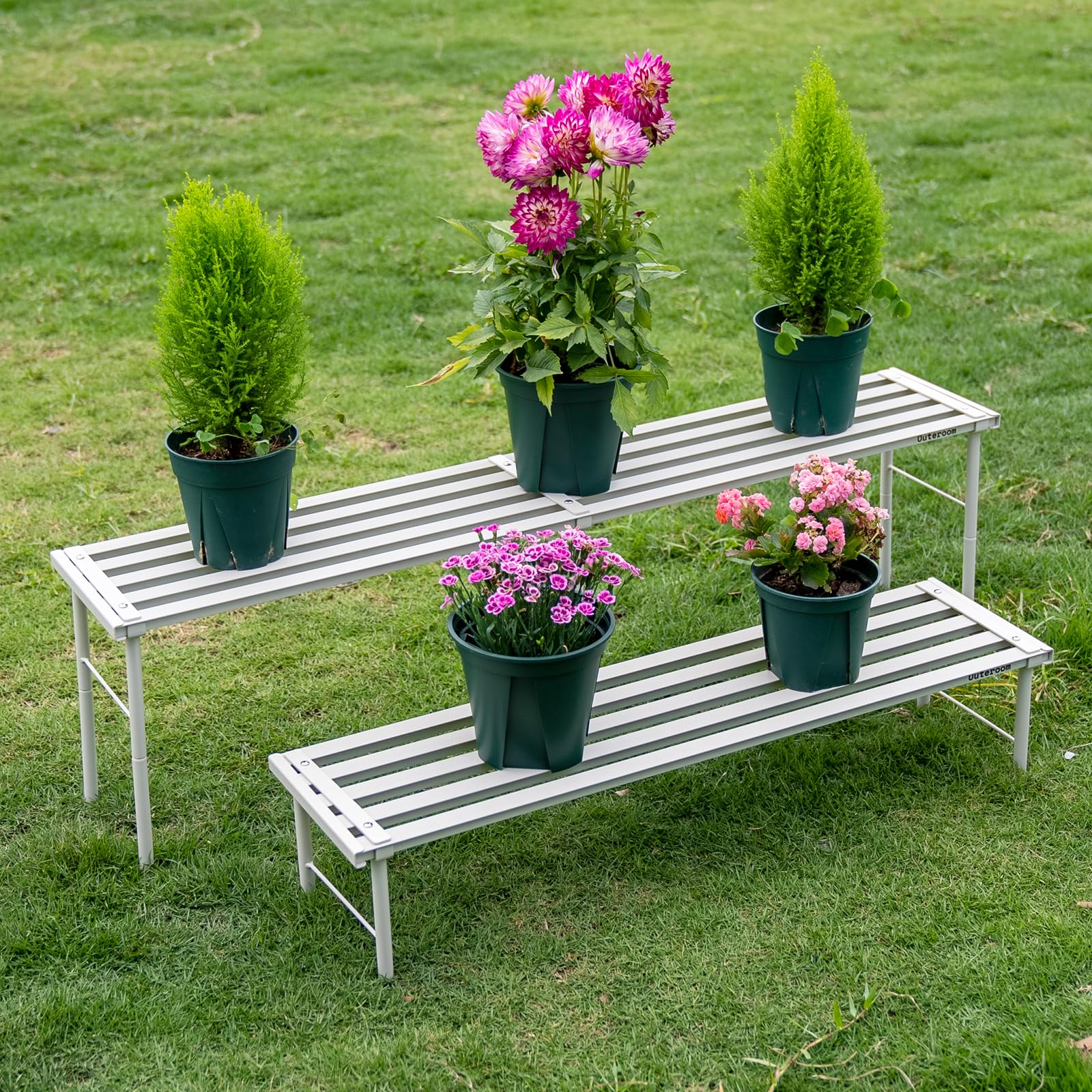 Soporte de metal para plantas, soporte para macetas de aluminio resistente a la oxidación, estante de exhibición para plantas de alta resistencia para patio, balcón, jardín, sala de estar