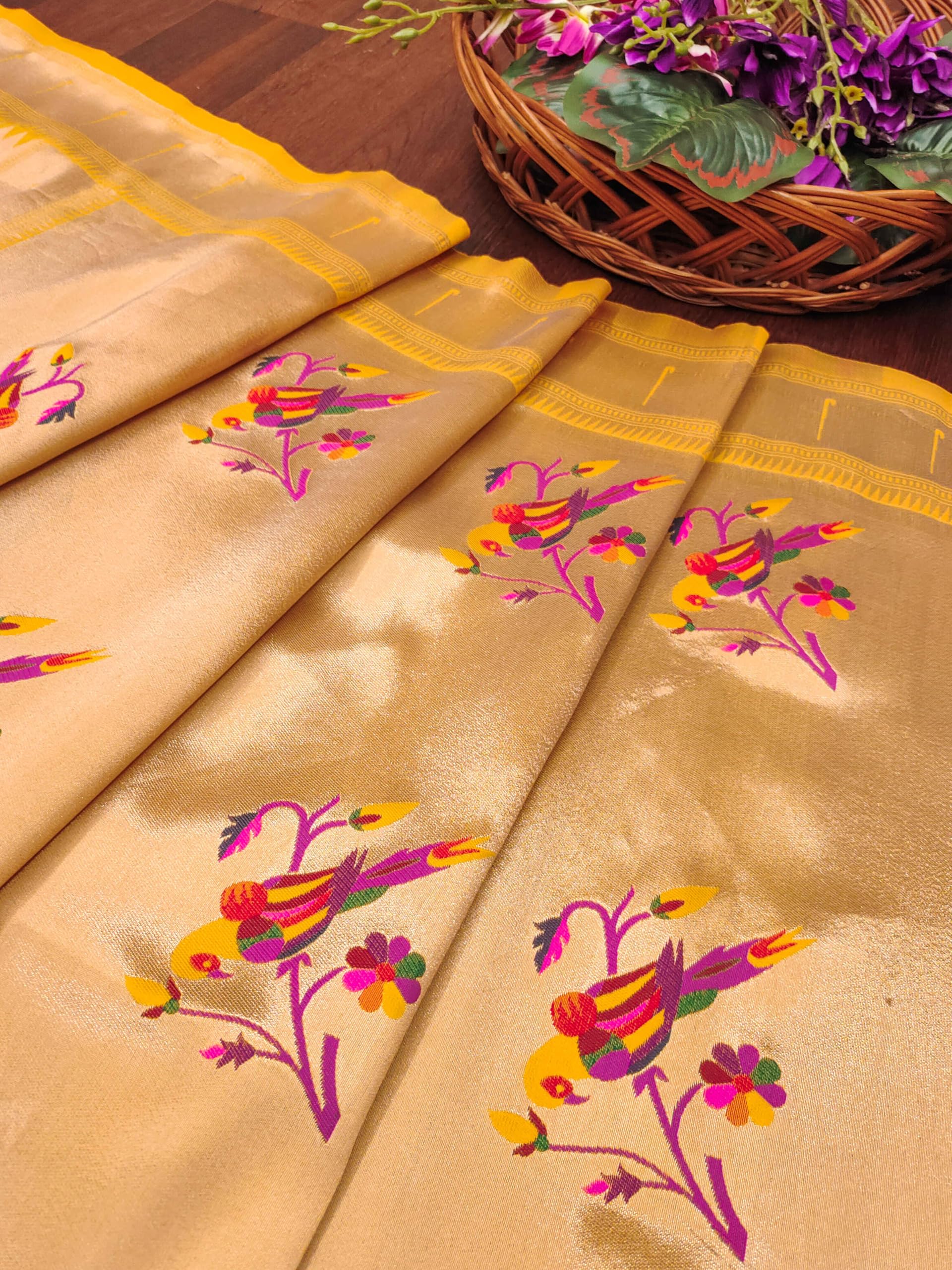 DEVANGI Women's Woven Banarasi Silk Dupatta/Chunni For Women, Floral Print 1 Meter Wide and 2.3 Meter Length Printed Designer Dupatta/Chunni For Girls(OM-DT-66-YELLOW) - Image 3 thumbnail