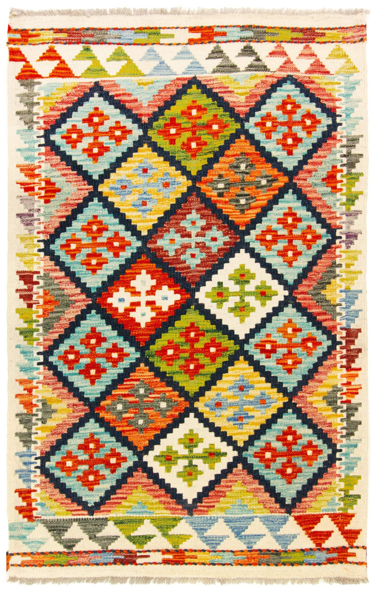 Kilim Tapis 100 % laine 126 x 80 cm, fait à la main, pièce unique de style Herat Boho multicolore, tissage plat, tapis d'entrée et chambre