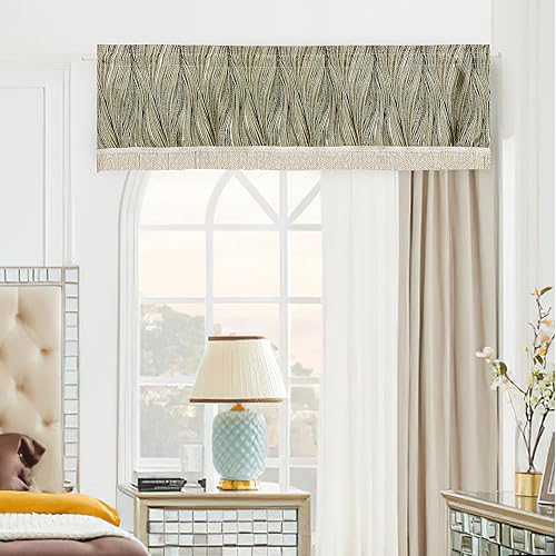 Miniatura 2 de Violet Linen Tivoli - Patrón de rayas, jacquard de poliéster con flecos, dorado, 60 x 18 pulgadas, recto, cortina decorativa con bolsillo para