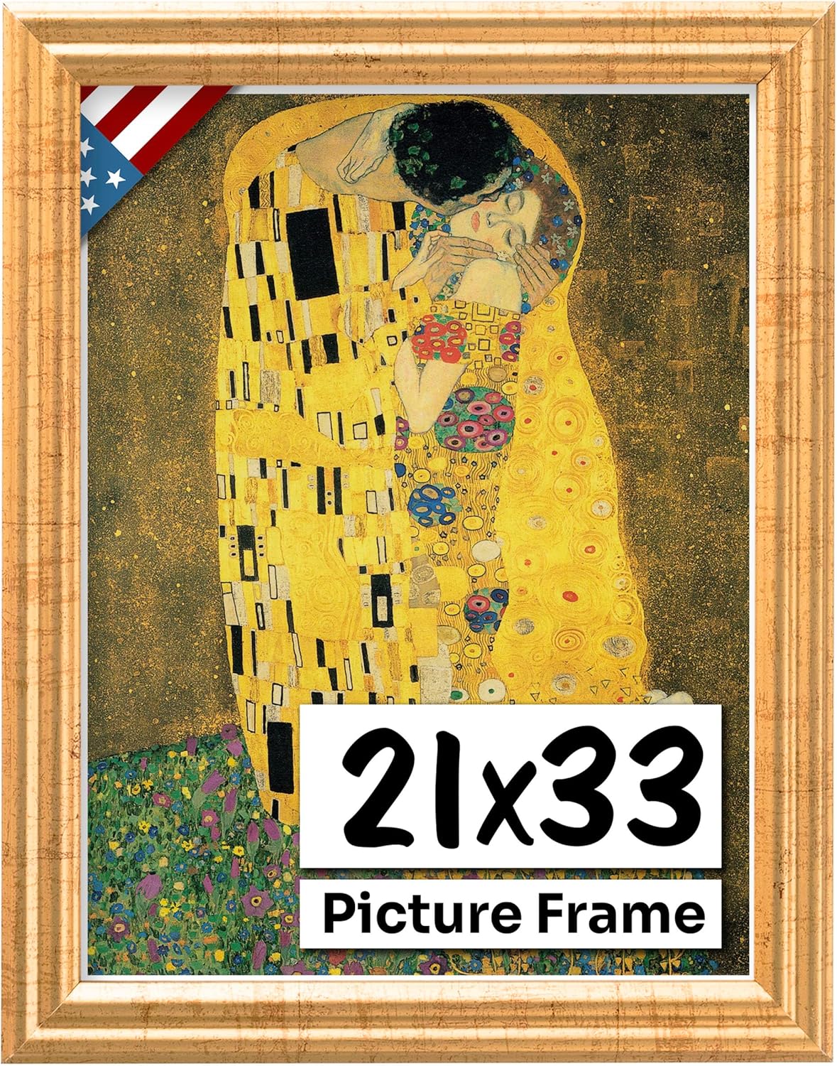 Antique Gold 21x33 Picture Frame .75" Inch Wide - Gold Wall Decor Handmade Solid Wood Frames with Preinstalled Hangers and UV Blocking Plexiglass 33x21 Frame