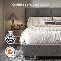 Vista 6 de FLEXISPOT Base de cama de plataforma tapizada Queen con cabecera ajustable, puertos USB y tipo C, soporte de 900 libras, tela de lino, certificado