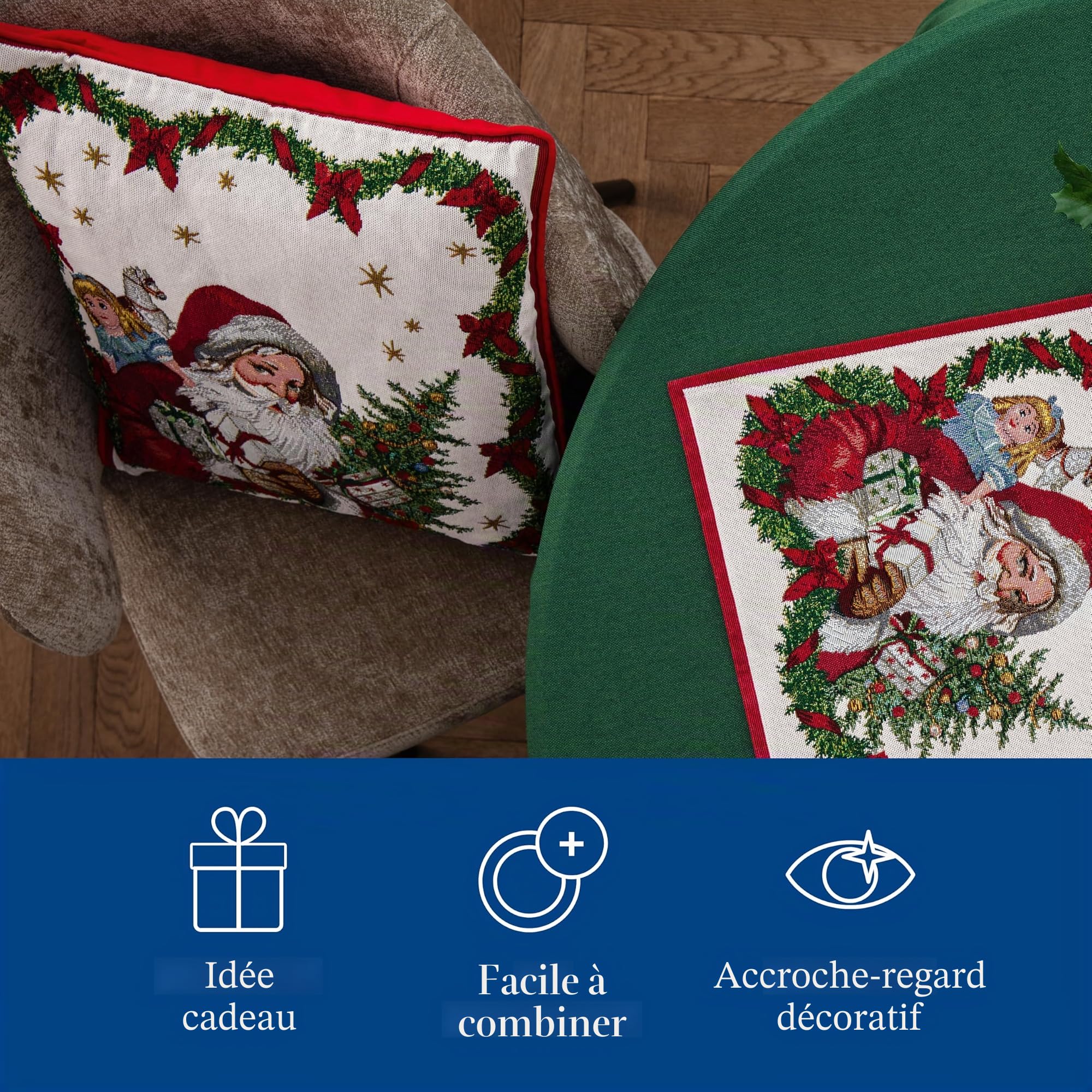 Villeroy & Boch – Toy's Fantasy Coussin réversible Gobelin, Coussin Motif de Père Noël, Multicolore, 45 x 45 x 6,5 cm, Coton, Lavable en Machine