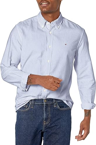 Tommy Hilfiger Camisa Oxford de manga larga con botones para hombre en ajuste personalizado