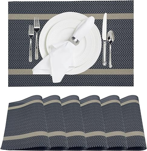 Juego de 6 manteles individuales, manteles individuales de vinilo de PVC lavables resistentes al calor y manteles individuales duraderos