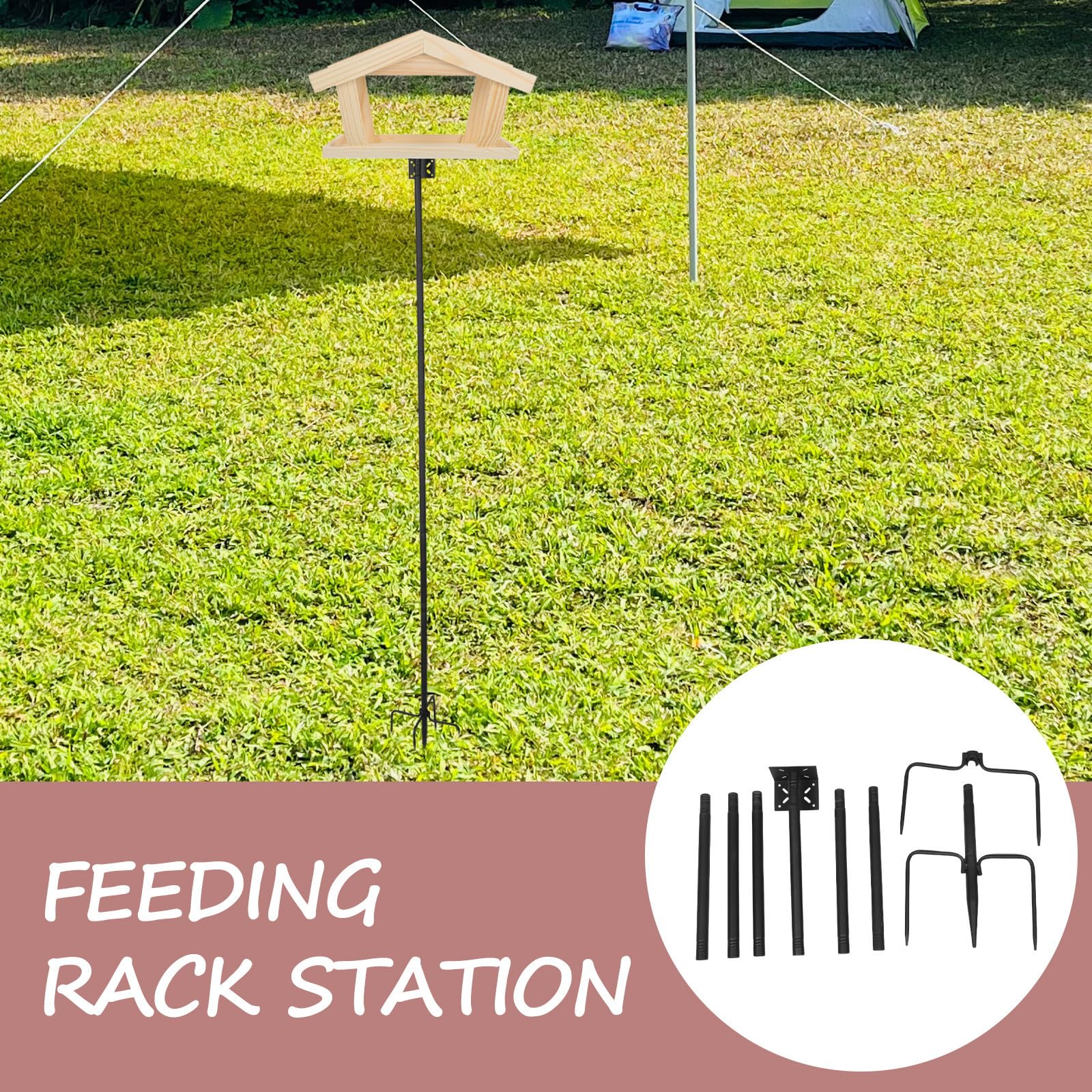 Healeved Soporte Regulable Diseño Independiente Base de 5 Puntas de Hierro Negro para Comederos de Pájaros para Jardín y Patio