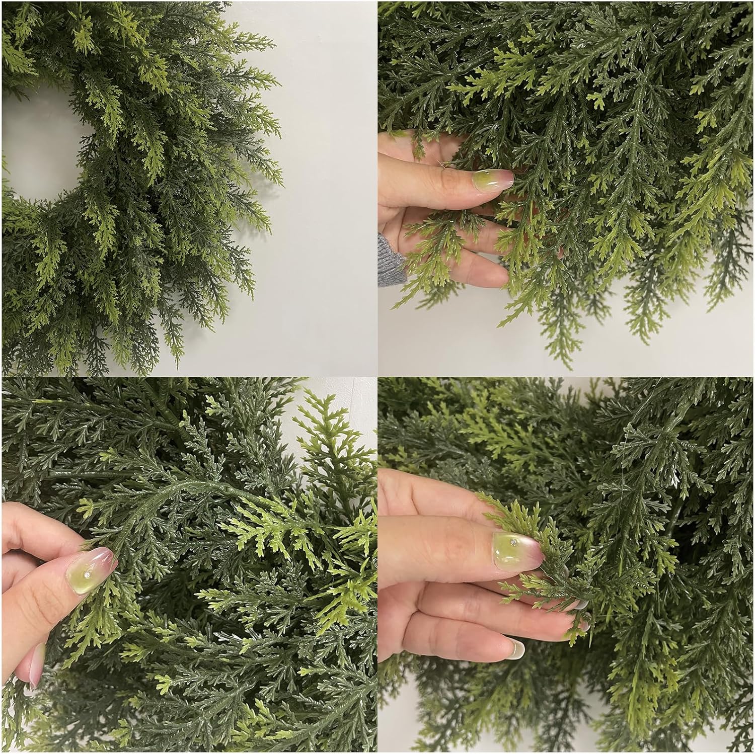 24 Inch Artificial Cedar Wreath, Lush Faux Evergreen Cedar Greenery Door Wreath for Front Door, Wall, Fireplace & Holiday Home Decor, Indoor Outdoor Use