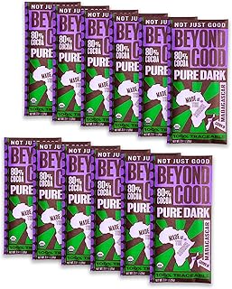 80% Cocoa Pure Dark Chocolate | 12 Pack - Chocolate Bars | Organic, Direct Trade, Vegan, Kosher, Non-GMO | Single Origin Heirloom Madagascar Dark Chocolate