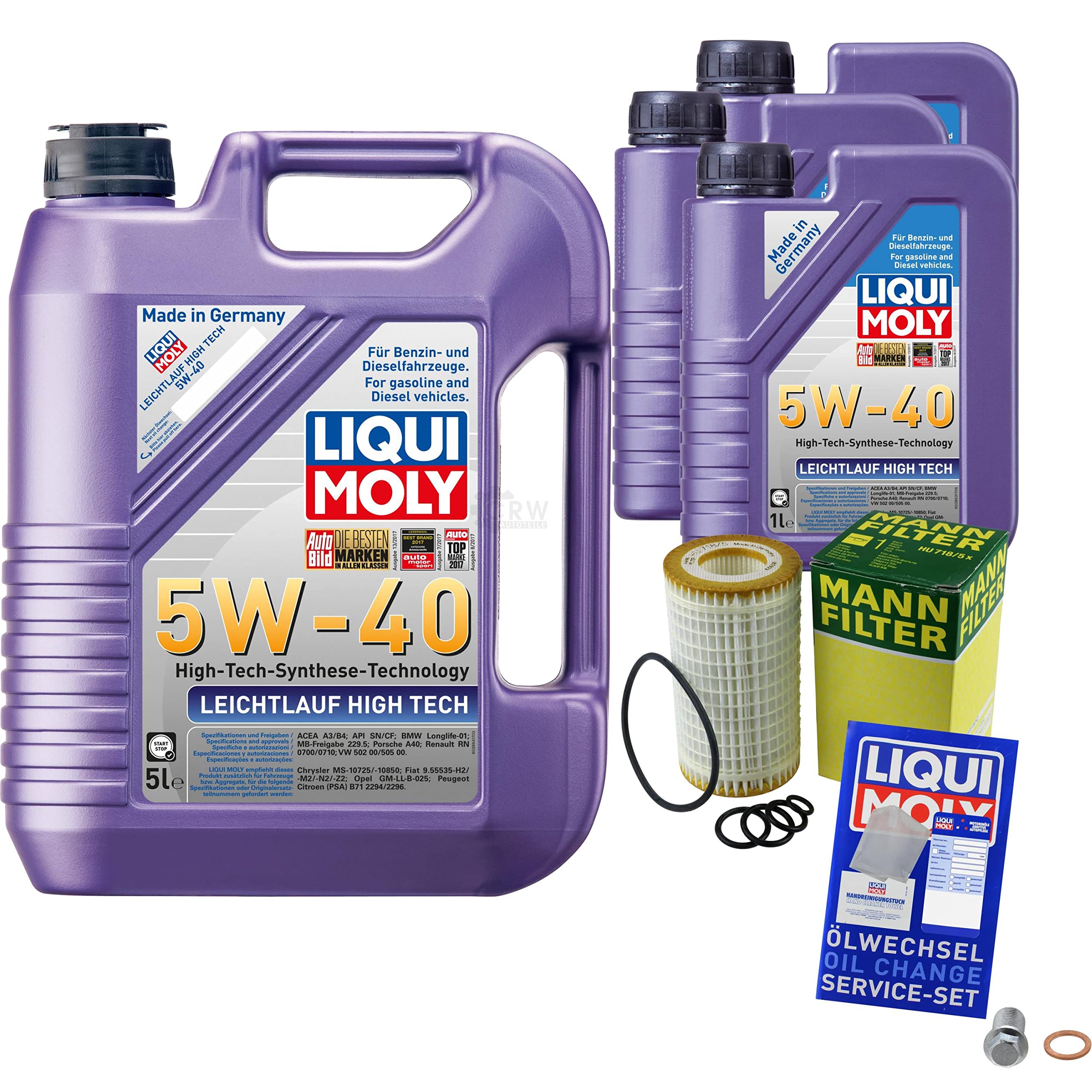 Inspektionspaket 8L LIQUI MOLY 5W-40 für C-Klasse Coupe T-Model S204 W204 | Motoröl LIQUI MOLY Leichtlauf High Tech 5W-40 Ölfilter Ablassschraube