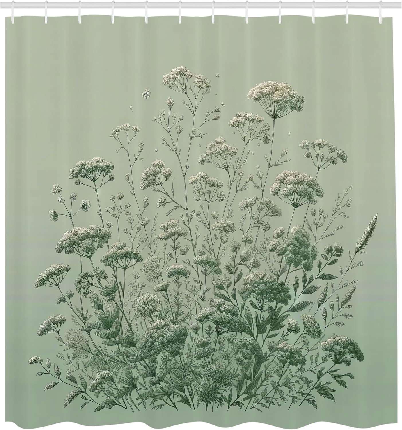 Ambesonne Sage Green Shower Curtain, Botanical Composition of Wildflowers with Forest Tones Boho Urban Jungle, Cloth Fabric Bathroom Decor Set with Hooks, 69" W x 84" L, Pale Teal Emerald