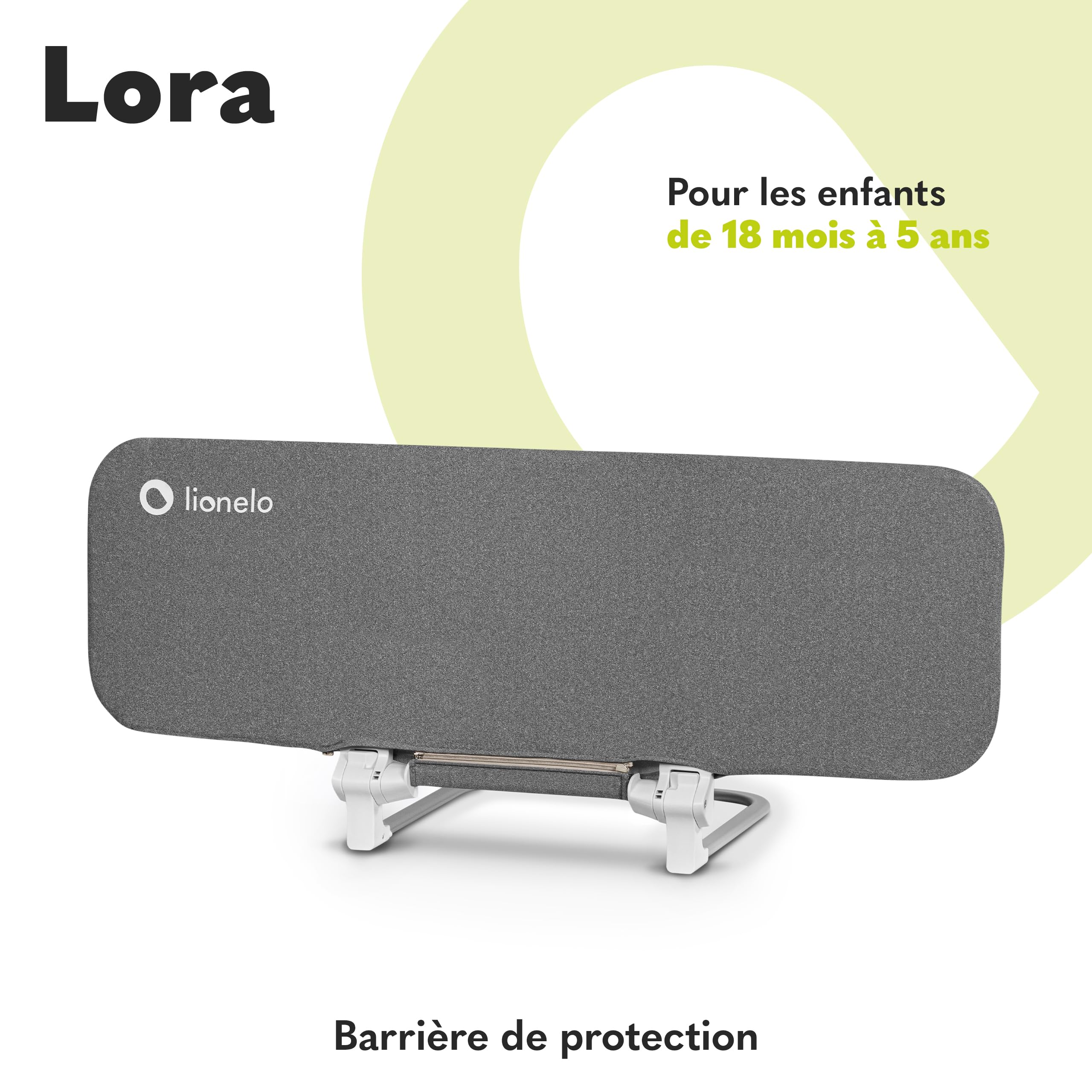 Lionelo Lora Barrière de lit Portable Pliable Enfants, Inclinaison réglable 180°, lit 45-105 cm, StandSafe, Protection Chutes Gris